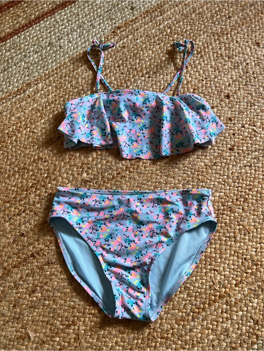 Girls’ art class pastel floral two-piece swim set in light blue